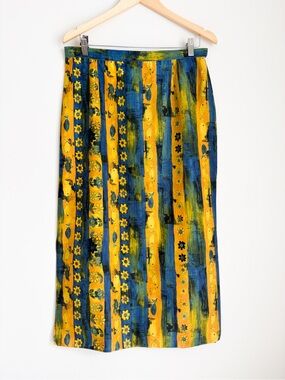 Vintage AGMIR Fish & Floral Print Maxi Skirt, Size L (32” W) – Made in Europe